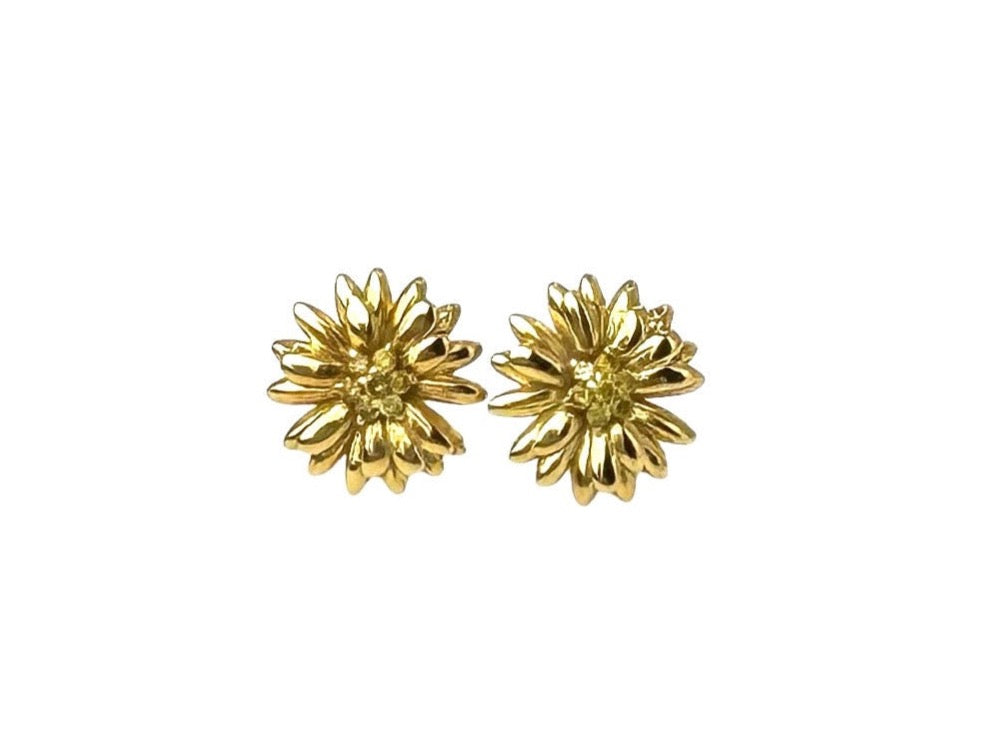 Daisy Flower Earrings with Gold and Diamonds